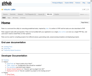 pake-project.com: Home - GitHub
pake is a PHP automation tool with capabilities similar to make