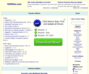 1000files.com: 1000 files - software and game free download
1000 files - Freeware and Shareware, Demo and Adware. Free downloads, comments, top 10 downloads at last week, more 100 categories. Software search and list of authors.