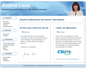 andrealoos.de: Herzlich willkommen auf meiner Internetseite
Internetseite von Andrea Loos
Sozialpolitische SPrecherin der CSU-Fraktion Nürnberg