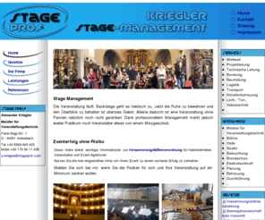 stageprof.com: Home : Kriegler Stagemanagement
Die Veranstaltung läuft. Bac