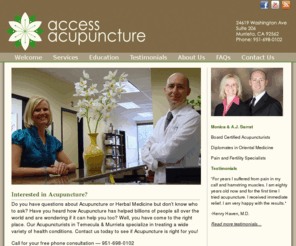 accessacupuncture.com: Access Acupuncture in Old Town Murrieta, California
A.J. and Monica Sarrat are Board Certified Licensed Acupuncturists who are specialists in Pain and Fertility