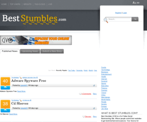 beststumbles.com: Best Stumbles - Your source for social news and networking.
Best Stumbles.COM is a Do-Follow Social Bookmarking Site.  Where people submit their websites to get bookmarked and exposure.  Your Source for Social News and Networking!