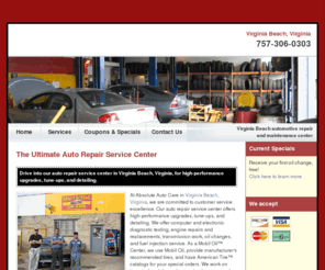 absoluteautocare.org: Virginia Beach, VA auto repair, oil change, tune-up and transmissions - Absolute Auto Care
Virginia Beach Automotive Repair and Maintenance Center. Our promise is to fix it right the first time. Serving Hampton Roads as an ASE Certified Technician with over 28 years of experience - no job is too big or small. Visit auto repair and maintenance center in Virginia Beach VA.