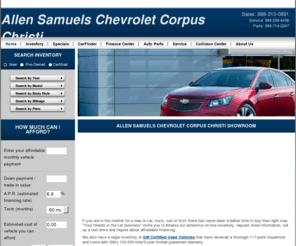 chevytruckscorpus.com: New & Used Chevrolet Dealer in Corpus Christi | Allen Samuels Chevrolet Corpus Christi | Portland, Robstown & Aransas Pass, Texas
Visit us and test drive a new or used Chevrolet in Corpus Christi at Allen Samuels Chevrolet Corpus Christi. Our Chevrolet dealership always has a wide selection and low prices. Serving Chevrolet cars to Robstown, Portland, TX and Aransas Pass, TX.