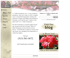 ajrahn.com: A.J. Rahn Greenhouses: Blooming holiday flowers, annuals, and perennials in Cincinnati, Ohio
A.J. Rahn Greenhouses, Inc. is a true production greenhouse offering a complete array of seasonal blooming plants.