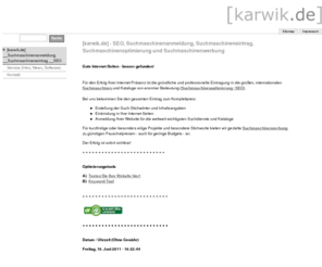 karwik.de: [karwik.de], Bremen - SEO, Suchmaschinenanmeldung, Suchmaschineneintrag, Suchmaschinenoptimierung und Suchmaschinenwerbung, Bremen, Hamburg
[karwik.de], Bremen  - SEO, Suchmaschinenanmeldung, Suchmaschineneintrag, Suchmaschinenoptimierung und Suchmaschinenwerbung - Vincent Karwik, Bremen, Hamburg