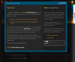 guitarprotabs.org: Guitar Pro Tabs
Our website aims to provide guitarists with free tab downloads for the popular software, Guitar Pro.