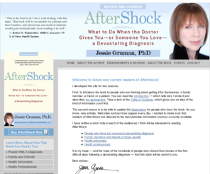 howpatientsthink.net: AfterShock Book: What to do when the doctor gives you a devastating diagnosis
In AfterShock - what to do when the doctor gives you a devastating diagnosis, Jessie Gruman provides a practical health guide to help you respond to the diagnosis of cancer, ms, stroke, hiv aids, or Alzheimer's and Parkinson's disease.