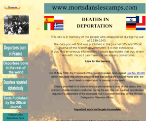 mortsdanslescamps.com: LES DÉPORTÉS MORTS EN DÉPORTATION
LES FRANCAISES ET FRANCAIS MORTS DANS LES CAMPS DE CONSENTRATION LORS DE LA DERNIERE GUERRE