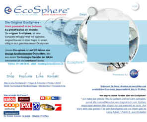 ecosphere.ch: Original Ecosphere - Das geschlossene Mini-Aquarium mit lebenden Garnelen. Die lebende Miniaturwelt als Geburtstagsgeschenk oder Geschenkidee.
Ecosphere - Miniaturwelt, Das erste Mini Ökosystem, Echtes Leben in einer Glaskugel
