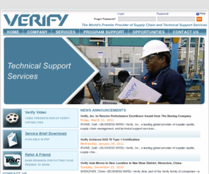 verifyconnect.com: Verify, Inc.
Verify Inc., VSC serves quality critical industries with supplier base management, international quality assurance, technical support services, and information management systems.  Our expertise in aerospace, military-industrial, and other high-technology industrial sectors is unmatched. Also providing Supply Chain Management Jobs, Quality Management Services, Supply Chain Management Service, Supplier Quality Assurance, Third Party Inspection Company, Global Supply Chain Solutions, Supplier Quality Engineering Jobs, Aerospace Quality Management, Quality Audit Services, Aerospace Supply Chain Management, Source Inspection Services