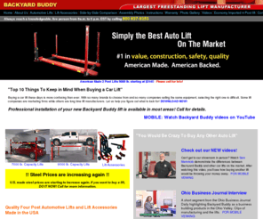 backyard-buddy.com: Car Lifts for home garages - Backyard Buddy 4 Post Free Standing Automotive Lifts
American Made Car Lifts - free standing four post Lifts for your home garage. Residential auto lifts for storage. Backyard Buddy Automotive Lifts for sale.