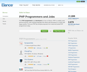 php-programmer.org: PHP Programmers and Jobs | Elance
Find the top PHP programmers from around the world. Post your PHP Job and get proposals from rated and tested PHP programmers. 