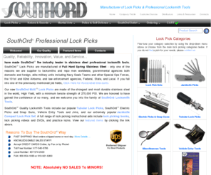 southord.com: PROFESSIONAL LOCKSMITH TOOLS - SOUTHORD STAINLESS STEEL LOCK PICKS
Manufacture Direct SouthOrd stainless steel lock picks & professional Locksmith Tools, Oriental Swords, Damascus Knives, Police Batons and Nun-chucks. Call Toll Free: 877-540-8795. Wholesale