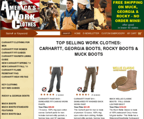 americasworkclothes.net: America's Work Clothes - Buy Carhartt, Carhartt work clothes, Key Work Clothes and work clothes that include Muck Boots, Rocky Boots and Georgia Boots at great work clothes prices!
America's Work Clothes is your work clothes source for Carhartt, Carhartt work clothes and Key work clothes. In addition to Carhartt, we've got Muck boots, Rocky boots and Georgia boots. 