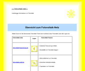 fotovoltaik-netz.de: Fotovoltaik-Netz
Unabhngige Informationen zur Fotovoltaik; + Wirtschaftlichkeit + Finanzierung + Versicherung + Kostenlose Kalkulationstabelle