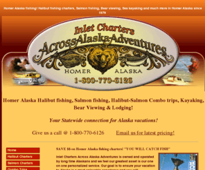 halibutcharters.com: Homer Alaska fishing, Halibut fishing, salmon fishing and combo trips.
Homer Alaska Halibut fishing charters, Homer fishing,salmon fishing charters, Katmai bear viewing, sea kayaking eco tours in Homer Alaska
 since 1979