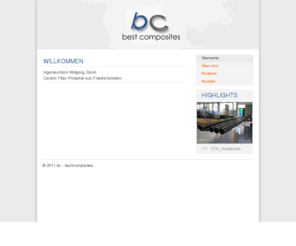 bestcomposites.com: Willkommen
bc - bestcomposites.com ist die Internetpräsenz von Ingenieurbüro Wolgang Zankl. Hersteller und Entwickler von Carbon Fiber Produkten. Der Firmensitz befindet sich in Friedrichshafen.