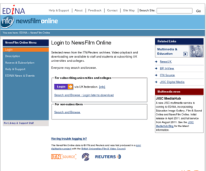 nfo.ac.uk: NewsFilm Online: Login
Selected news from the ITN/Reuters archives. Video playback and downloading are available to staff and students at subscribing UK universities and colleges.