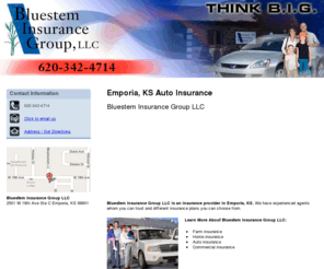 bluesteminsurancegroup.com: Auto Insurance Emporia, KS  - Bluestem Insurance Group LLC
Bluestem Insurance Group LLC provides insurance to Emporia, KS. Call 620-342-4714 for more details about our different insurance plans.