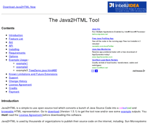 src2html.com: Java2HTML Tool
Java2HTML Converts your entire Java Project into Colourized, Browsable HTML, creating a basic Source Code Explorer. Also useful for colour prints.