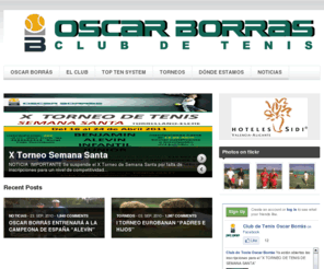 ctoscarborras.com: Club de Tenis Oscar Borrás | Tu club de tenis en Elche
En el año 1996, después de haber dirigido varias escuelas de tenis en distintas ciudades de España, Oscar Borrás decide poner en marcha el proyecto que tanto había soñado. Las circunstancias le sitúan en Alicante y allí, tras un exhaustivo estudio y teniendo en cuenta diversos factores, Oscar consigue un terreno que reúne las condiciones necesarias para el club.

El conocimiento, la experiencia, las ganas y una gran ilusión marcan el inicio de un sueño que comienza a hacerse realidad el 7 de diciembre de 1997. La academia comienza su primera temporada con cursos durante los fines de semana y unos cuarenta alumnos dirigidos y entrenados por Oscar.

En sus inicios el club contaba con dos pistas de tenis, un aparcamiento y un servicio de bebidas y aperitivos. En la actualidad, son cuatro las pistas de tenis semi-rápidas donde se entrenan diariamente los alumnos de la escuela. Además el club cuenta con un gimnasio propio para la preparación física de los tenistas. Las pistas están rodeadas por zonas ajardinadas y de descanso, en medio de un entorno natural y bendecido por un clima único.

El Top Ten System de Oscar Borrás es un sistema de entrenamiento específico diseñado para cada uno de sus alumnos. Este sistema nace a partir de los años de experiencia de Oscar en el mundo del tenis, primero como jugador y luego como entrenador. Por ello el Top Ten System está basado en la evolución y la preparación de Oscar a nivel internacional en el ámbito psicológico, técnico, táctico y físico.

En nuestra escuela no hacemos distinciones entre nuestros alumnos. Todos nuestros tenistas, sin importar su nivel o condición, reciben un trato profesional y personalizado que garantiza la mejoría en el dominio de la raqueta, sin olvidarnos que más allá de la formación como tenistas, nos importa el crecimiento personal de nuestros alumnos.