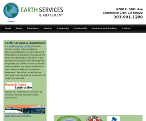 earthsvcs.com: Earth Services and Abatement
Abatement Services, Remediation, Lead Abatement, Demolition in Colorado.