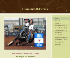 diamondrfarms.com: diamondrfarms - Home
 Welcome to Diamond-R- Farms We are your one stop need!    We are here to help you find your next WINNER!!Whether its a barrel horse, cutting horse, team penning or just that perfect everyday trail horse we will find the right horse for you. We Offer      