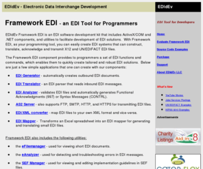 edidev.com: EDI Development Software Tools
EDI software tools that parse, construct, acknowledge, validate and secure EDI files. A component, which acts as an EDI translator and generator.