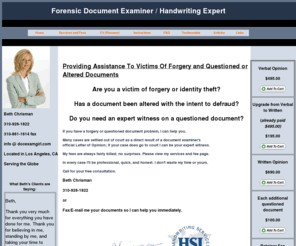 docexamgirl.com: Beth Chrisman:  California's Forensic Handwriting Expert, Handwriting Alaysis and Questioned Document Examiner for Forged Documents, Wills and Legal Matters.  Free Consultation.
Californias' Top Forensic Handwriting Expert and Document Examiner for Forgeries, Wills and Legal Matters - Free Consultation. Beth Chrisman