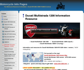 mts1200.info: Motorcycle Info Pages - 
						
						Ducati 1200 Multistrada > MTS1200 Information Resource - INTRO
Ducati Multistrada 1200 MTS1200 motorcycle information resource - 'How to' & FAQ's on motorbike maintenance, servicing,  ...