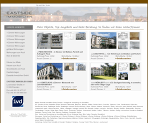 eastside-immobilien.com: Home - Makler Eastside Immobilien Dresden - Vermietung und Verkauf - Wohnungen mieten und kaufen - Vermittlung Immobilien aller Art (Wohnung, Haus, Grundstück, Büro, Gewerbe)
Eastside Immobilien Dresden erfüllt Ihren Wohntraum im Raum Dresden, ob Haus, Wohnung, Grundstück oder Gewerbefläche - wir haben die passenden Räume dafür.