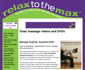 chairmassagevideos.com: Chair Massage Videos - Chair Massage Videos - Home Page
Chair massage videos and DVDs. Learn how to do massage with these simple, easy to follow massage videos.