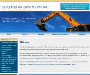 clevelandwaterproofing.com: Commercial Basement Waterproofing : Foundation Repair Companies : Exterior Waterproofing Contractors : Sewer Line Inspections : Sump Pumps : Cleveland Waterproofing, Inc.
Welcome to ClevelandWaterproofing.com, we are committed to provide Commercial Basement Waterproofing, Foundation Repair Companies, Exterior Waterproofing Contractors, Sewer Line Inspections, Sump Pumps, Parma, Euclid OH in Strongsville, Shaker Heights and Cleveland. Please call us today at 216-523-9900 for getting more details.