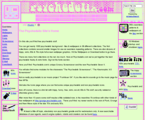 psychedelix.com: The Psychedelic Site - Free groovy graphics, psychedelic wallpapers, icons, fonts, screensavers
Free psychedelic wallpapers and pattern collections, trippy background graphics, swirling screensavers, wild TTF fonts, retro links, 60s icons, modules for The Psychedelic Screensaver. Minimal, ambient, experimental Techno from Funkfeuer 54 and more.