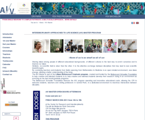 master-aiv.com: Master AIV - AIV Master
Center for Interdisciplinary research / Centre de Recherches Interdisciplinaires, Paris France : école doctorale interdisciplinaire Frontières du Vivant / Frontiers in Life sciences PhD program, Master Approches Interdisciplinaires du Vivant / Interdisciplinary Approaches in Life science. Liliane Bettencourt Program.