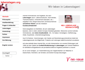 lebenslagen.org: www.lebenslagen.org - ein Konzept von net-value
Lebenslagen, Lebenssituationen, Behördenbeschreibungen für Österreich, Deutschland und die Schweiz, eine Idee von net-value