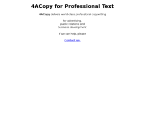 4acopy.net: 4ACopy for Professional International Copywriting
4ACopy delivers world-class professional copywriting for advertising, public relations and business development.