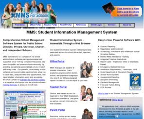 cri-mms.com: Student Information System - School Administration Software - Modular Management System
MMS school software manages students, classes, facilities and much more in one centralized student information system.  Public schools, private schools, religious school and colleges use MMS for their school administration software needs.