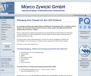 fassadenreinigung-zywicki.com: Fassadenreinigung - Graffitientfernung, Graffitischutz und Denkmalschutz Marco Zywicki GmbH
Marco Zywicki GmbH Hamburg - Ihr Partner für umweltfreundliche Fassadenreinigung, Graffitientfernung, Graffitischutz und Denkmalschutz mit dem JOS-Verfahren. Förderung Anti-Graffiti-Programm und Graffitischutz der Landesinnung.