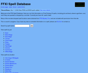 ffxispelldb.com: FFXI Spell Database - Main Page
FFXI Spell Database is a listing of spells for Final Fantasy XI.