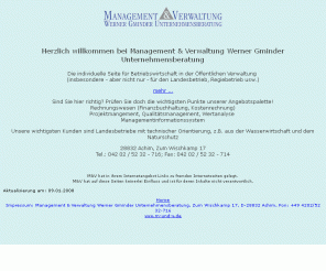 m-und-v.de: Management & Verwaltung Werner Gminder Unternehmensberatung
individuelle Seite für Betriebswirtschaft in der Öffentlichen Verwaltung besonders in einem Landesbtrieb