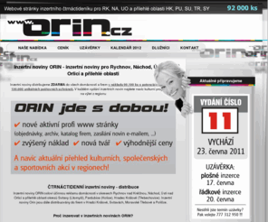 orin.cz: Inzertní noviny ORIN - inzertní noviny pro Rychnov, Náchod, Ústí nad Orlicí
Inzertní noviny pro Rychnovsko, Náchodsko, Orlickoústecko nabízí účinnou reklamu a inzerci