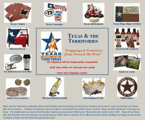 texasterritories.com: Texas Gifts, Texas T-Shirts Souvenirs, Western Decor - Texas and the Territories
Texas and the Territories celebrates Texas and Western style by bringing you the best in western home decor, rustic furnishings and Texas gifts and souvenirs.