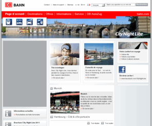 citynightline.fr: DB Bahn: bahn.de - Ihr Mobilitätsportal für Reisen, Bahn, Urlaub, Hotels, Städtereisen und Mietwagen
Deutschlands beliebtestes Reise- und Mobilitätsportal: Auskunft, Bahnfahrkarten, Online-Tickets, Ländertickets,  günstige Angebote rund um Urlaub und Reisen. Komfortabel planen und sicher buchen. 