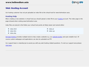 heilmedium.asia: Domain heilmedium.asia - Hosted by Servage Hosting
This Servage Hosting customer has not yet uploaded any index file.