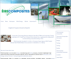 eirecomposites.com: Eirecomposites, composites design, manufacturing, testing,aerospace, wind energy, marine, Formula 1 racing, general automotive sectors
Eirecomposites,Aerospace,Wind Energy,Marine,Automotive,F1,Thermoplastic Composites,Thermoset Composites - Aerospace,Design,Tooling,Testing,Quality,Thermoplastic Composites Explained,Nadcap Aerospace Accreditation,EN/AS 9100 Accreditation,Composites Testing Laboratory,PEEK,PEKK,CBT®, Nylon-12,Nylon-6,CATIA V5,finite element analysis,PATRAN,NASTRAN,MECH TOOL integrally-heated tooling system,ALCAS, DINAMIT