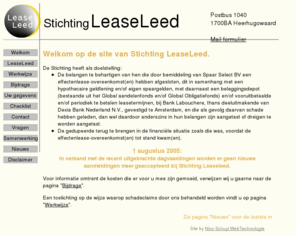 leaseleed.nl: Hulp bij problemen met effectenlease en aandelenlease
Stichting LeaseLeed behartigt de belangen van slachtoffers 
van aandelenlease bij Spaar Select.