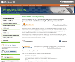 ua-gateway.net: MatrikonOPC Security Gateway
Complete security for OPC architectures. MatrikonOPC Security Gateway gives you reliable and intuitive security to optimize your operations! 