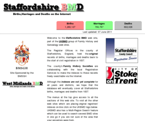 staffordshirebmd.org.uk: Staffordshire Births Marriages & Deaths Indexes
Staffordshire County Births, Marriage and Deaths Indexes.